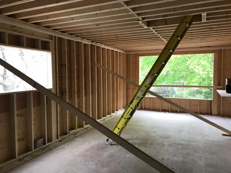 Rear addition — structural framing and window openings