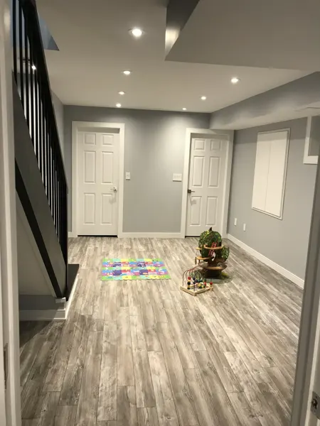 Finished basement stair and play area