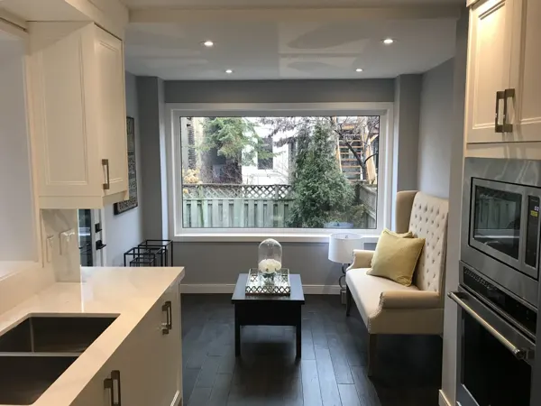 Finished kitchen seating by the rear window