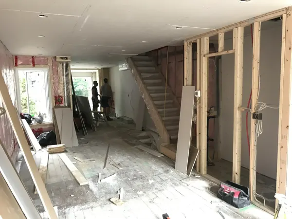 Main-floor ceiling board and partitions