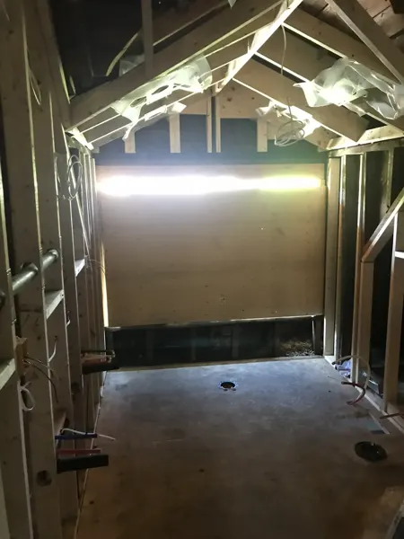 Roof and wall framing in the future bathroom
