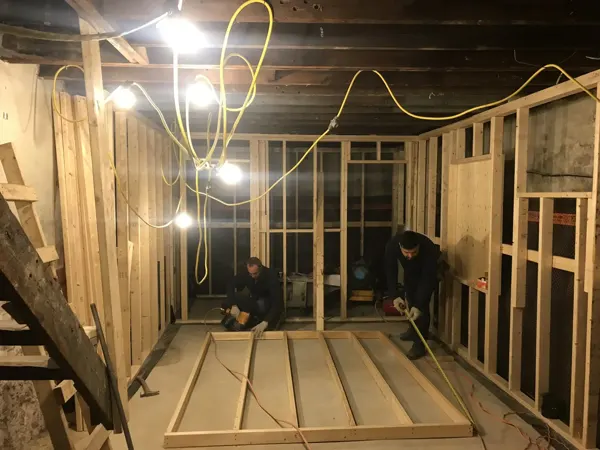 New interior partitions being framed