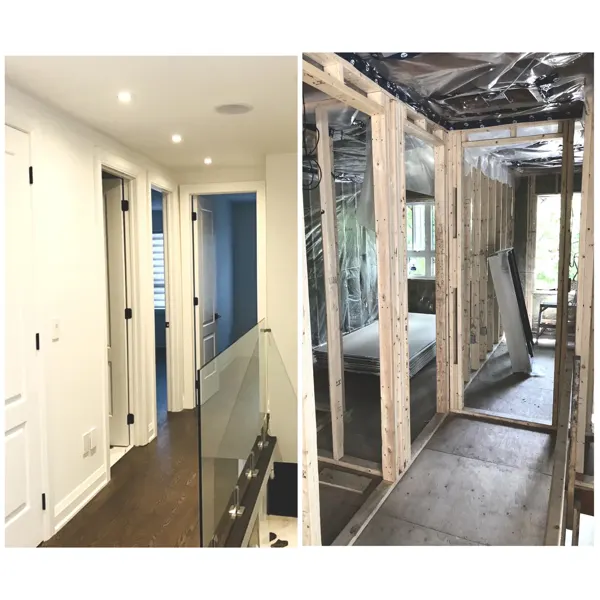 Upper landing transformation — framed and completed hallway