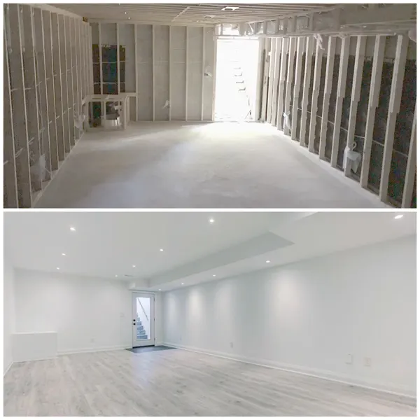 Basement transformation — framing and the completed room
