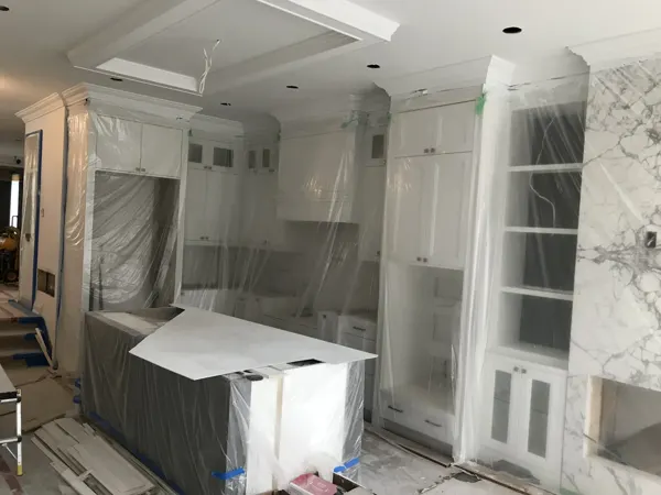 Kitchen — protected cabinets during finishing