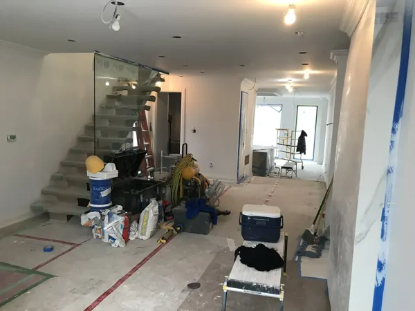 Main floor — glass balustrade and final interior work