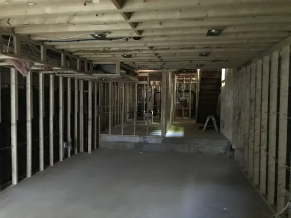 Basement — framed rooms and stair area