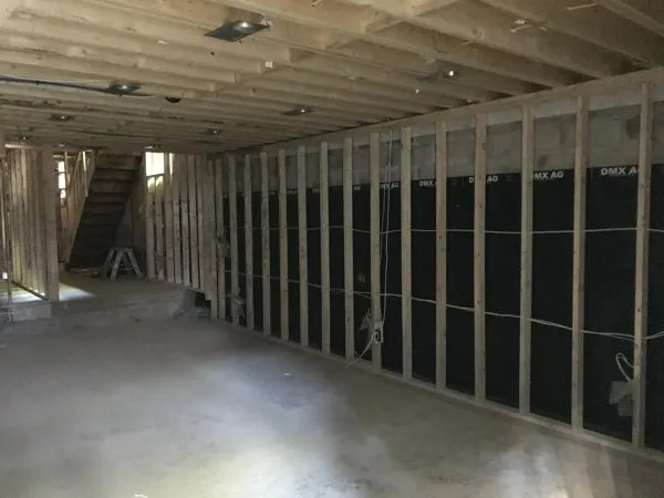 Basement — wall framing beside the staircase