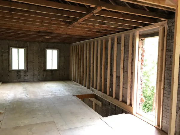Upper floor — framing beside the stair opening
