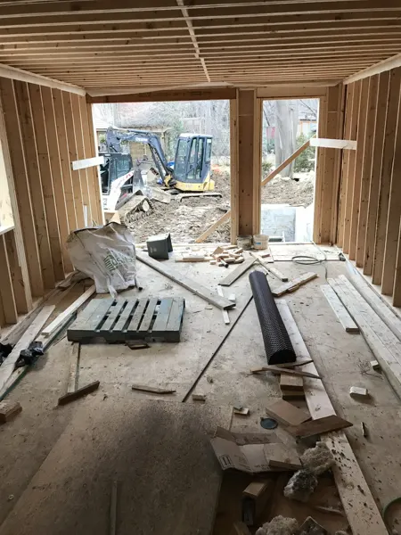 Rear addition — interior framing toward the garden