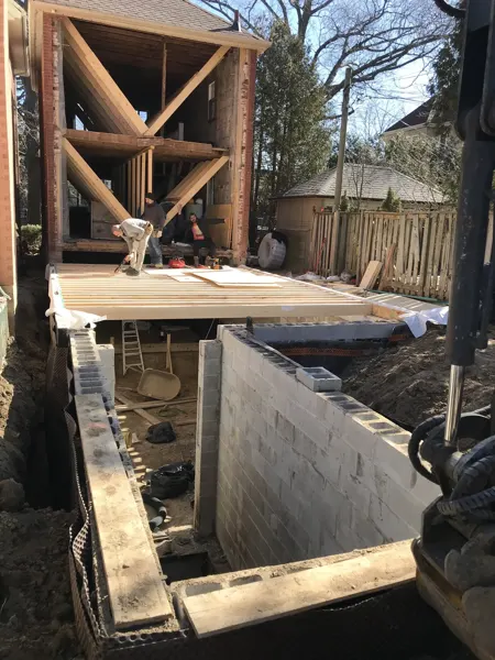 Rear addition — foundation walls and first floor framing
