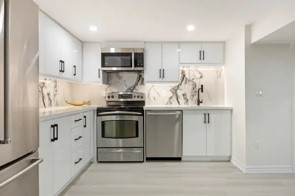 Finished basement kitchen and dining space