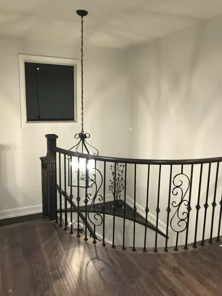 Finished upper landing railing and lantern