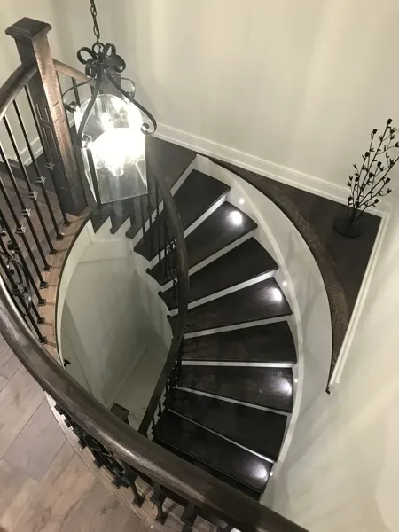 Completed curved stair viewed from the landing
