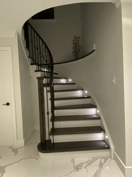 Finished staircase with illuminated treads