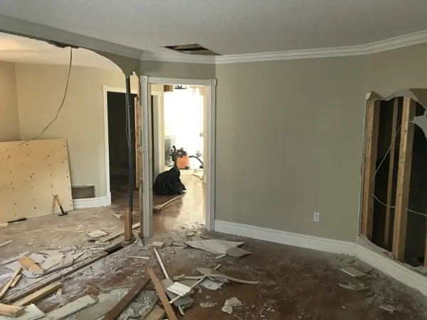 Early wall removal between the original rooms