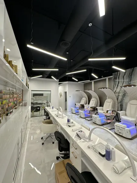 Completed service area viewed along the salon