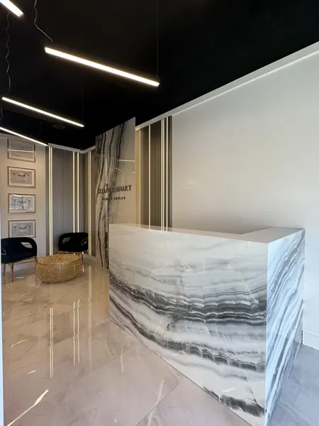 Completed reception counter and waiting area