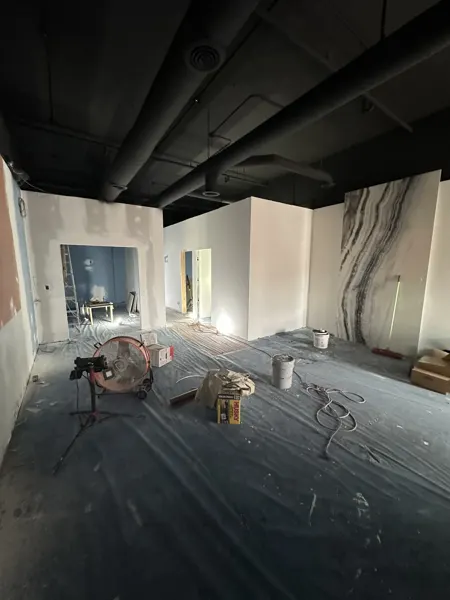 Main salon floor and partition preparation