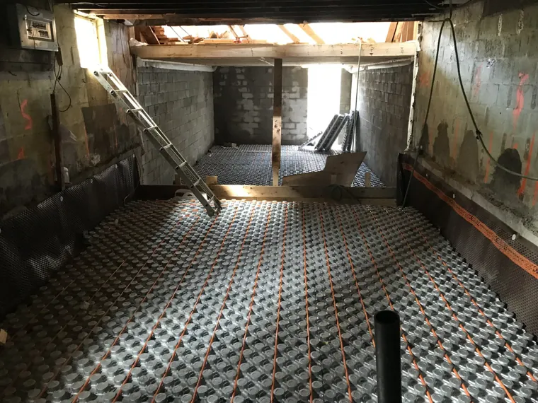 Basement — underfloor heating across the basement floor