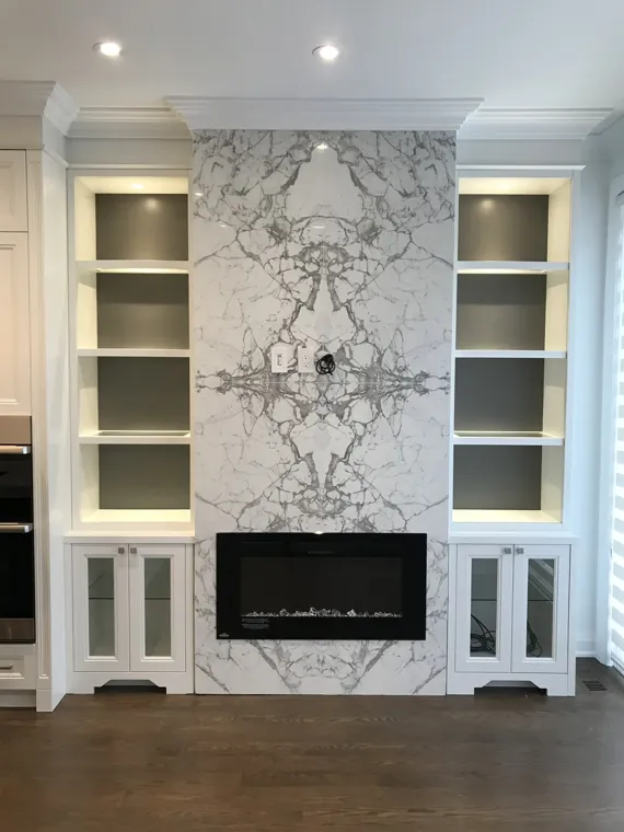 Completed kitchen fireplace — full surround and shelving