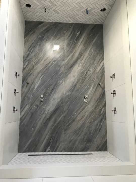 Shower — tiled enclosure before fittings and glass