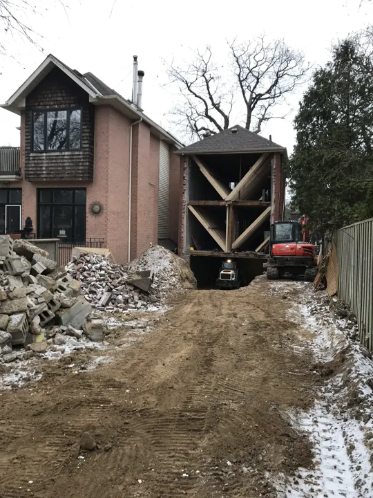 Rear addition — original structure supported with timber bracing